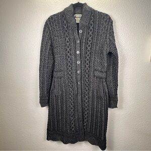 Aran Crafts Women's Gray Cable-Knit Button Cardigan Sweater 100% Merino Wool M